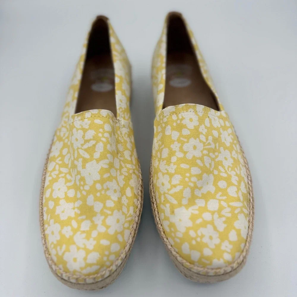 Dr. Scholls Sunray Espadrille Womens 8M Yellow Floral Slip On Platform comfort